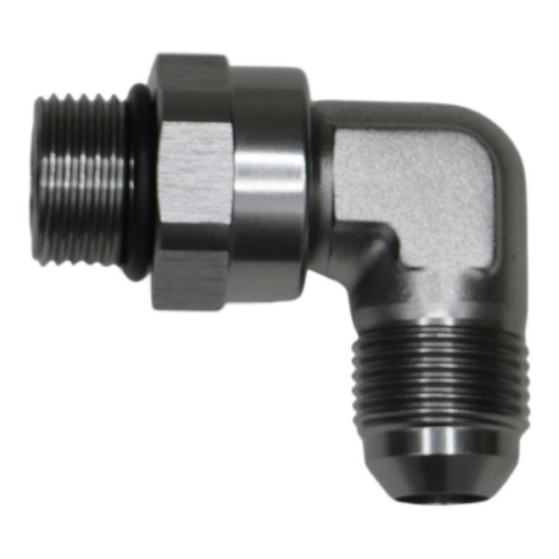 DeatschWerks 8AN ORB Male Swivel to 8AN Male Flare 90-Degree Fitting - Anodized DW Titanium Fittings DeatschWerks