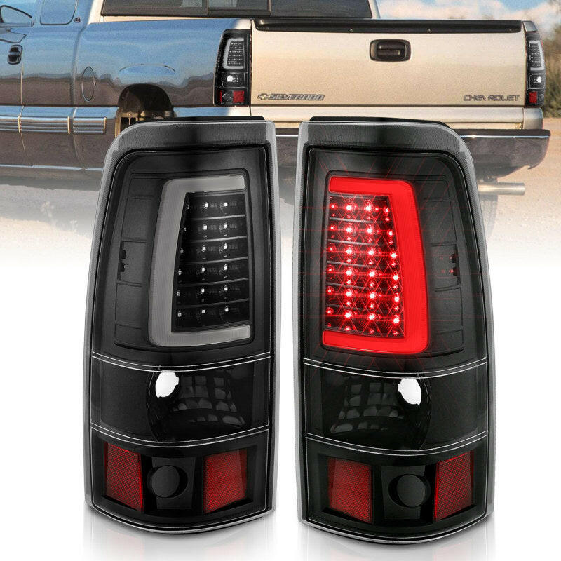 ANZO 1999-2002 Chevy Silverado 1500 LED Taillights Plank Style Black w/Clear Lens Tail Lights ANZO