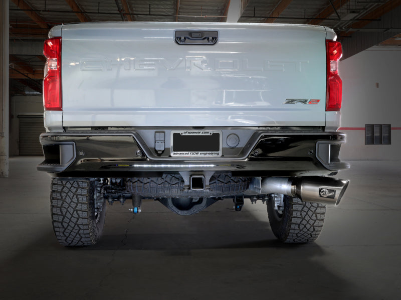 aFe Large Bore-HD 5in 409SS DPF-Back Exhaust System w/Pol Tip 24-25 GM Diesel Trucks V8-6.6L(td) L5P DPF Back aFe