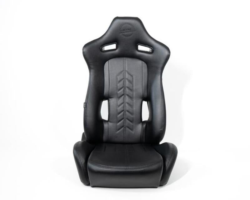 NRG Reclinable Sport Seats (Pair) The Arrow Black Vinyl w/ Pressed NRG logo w/ Black Stitch Reclineable Seats NRG