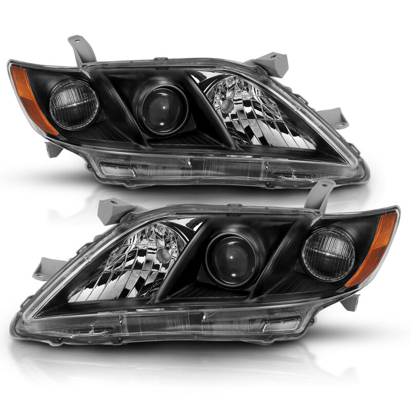 ANZO 2007-2009 Toyota Camry Projector Headlight Black Amber Headlights ANZO