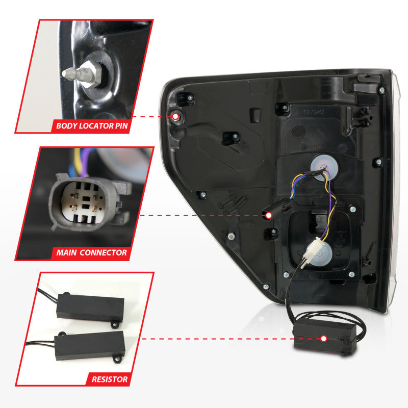 ANZO 21-23 Ford F-150 LED Taillights Seq. Signal w/BLIS Cover - Black (For Factory Halogen ONLY) Tail Lights ANZO