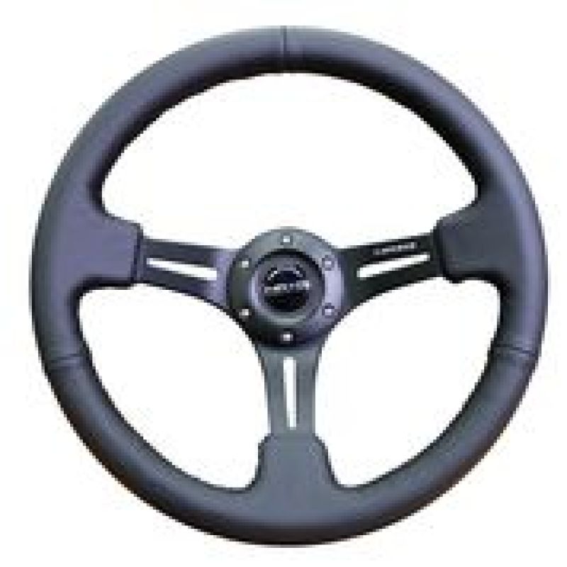 NRG Reinforced Steering Wheel (350mm / 3in. Deep) Black Leather w/ Black Stitching Steering Wheels NRG