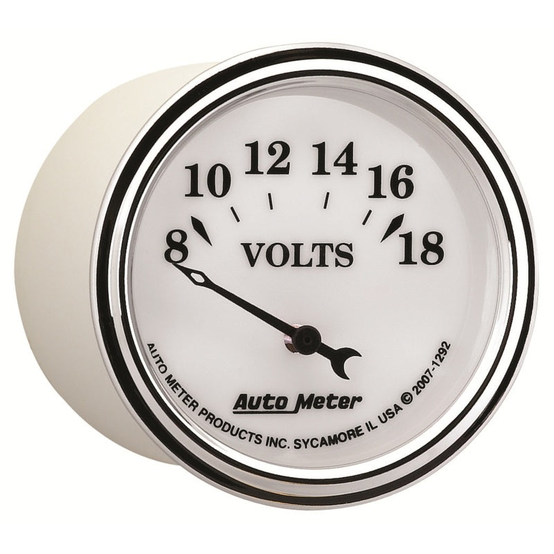 AutoMeter Gauge Voltmeter 2-1/16in. 18V Elec Old Tyme White II Gauges AutoMeter