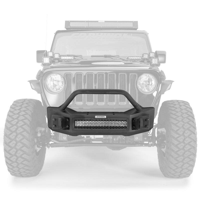 Go Rhino 07-20 Jeep Wrangler JL/JLU/JK/JKU/Gladiator JT Rockline Front Stubby Bumper w/ Overrider Bumpers - Steel Go Rhino