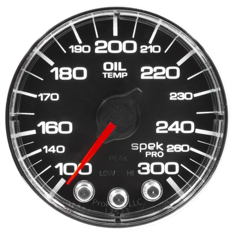 Autometer Spek-Pro Gauge Oil Temp 2 1/16in 300f Stepper Motor W/Peak & Warn Blk/Chrm Gauges AutoMeter