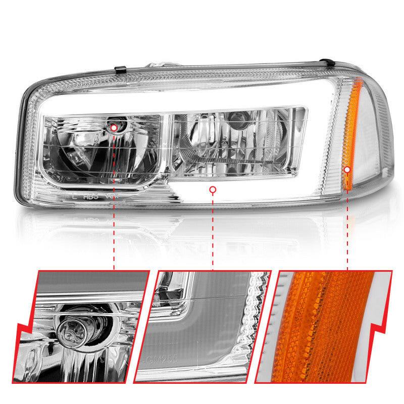 ANZO 99-17 GMC Sierra/Denali Headlights Chrome Amber (w/C Light Bars) Headlights ANZO