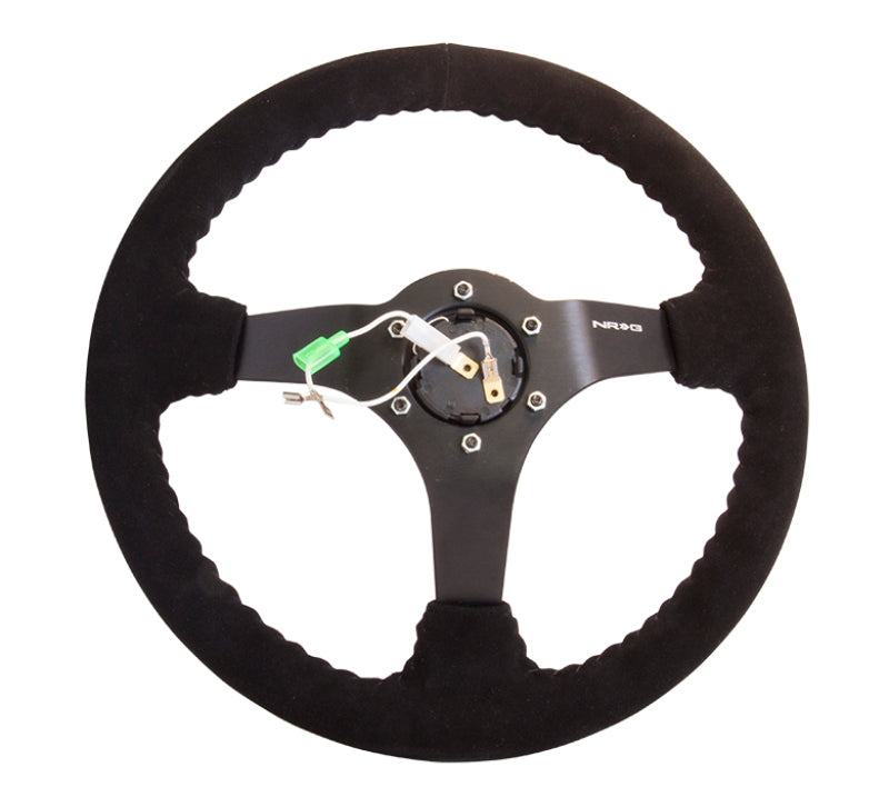 NRG Reinforced Steering Wheel (350mm / 3in. Deep) Blk Suede w/Blk BBall Stitch (Odi Bakchis Edition) Steering Wheels NRG
