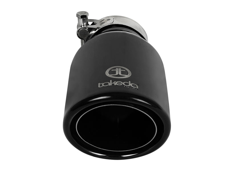 aFe Takeda 304 Stainless Steel Clamp-On Exhaust Tip 2.5in.Inlet / 4in Outlet - Black Tips aFe