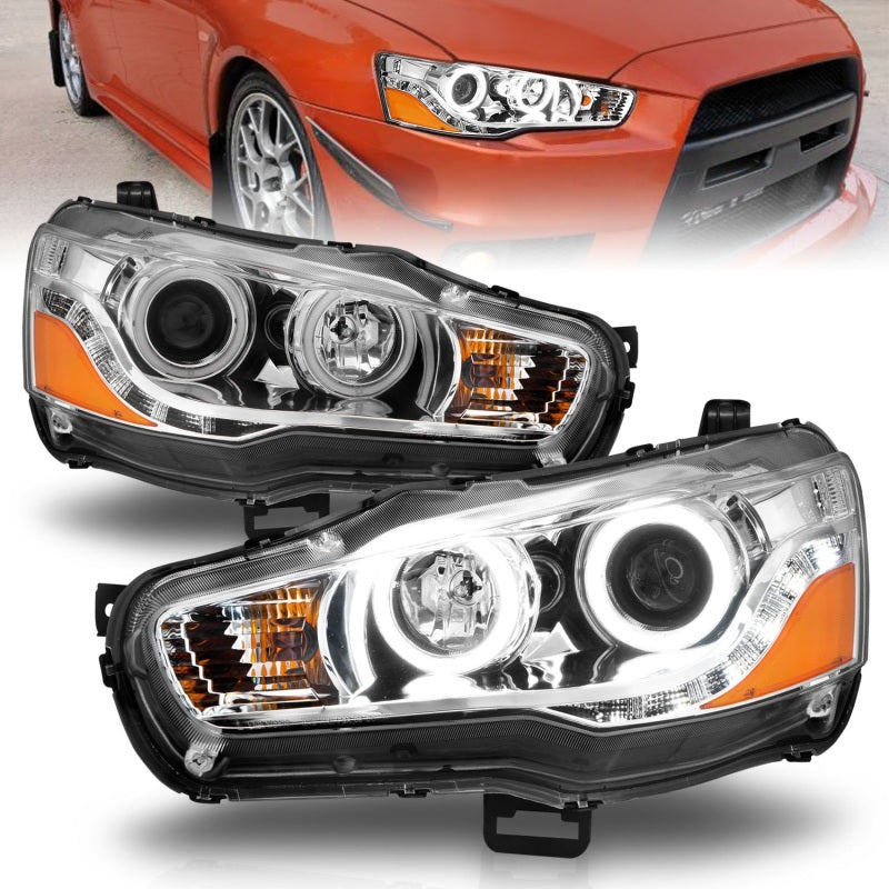 ANZO 2008-2015 Mitsubishi Lancer Projector Headlights w/ Halo Chrome (CCFL) Headlights ANZO
