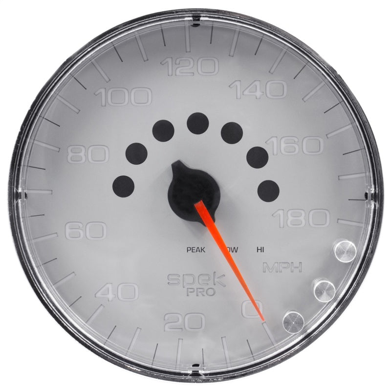 Autometer Spek-Pro Gauge Speedometer 5in 180 Mph Elec. Programmable Silver/Chrome Gauges AutoMeter