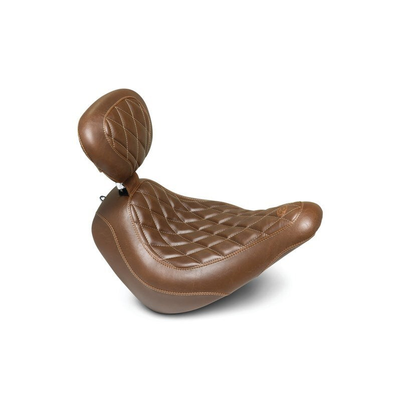 Mustang 18-21 Harley Low Rider, Sport Glide Wide Tripper Solo Seat w/Driver Backrest Diamond - Brown Solo Motorcycle Seats Mustang Motorcycle