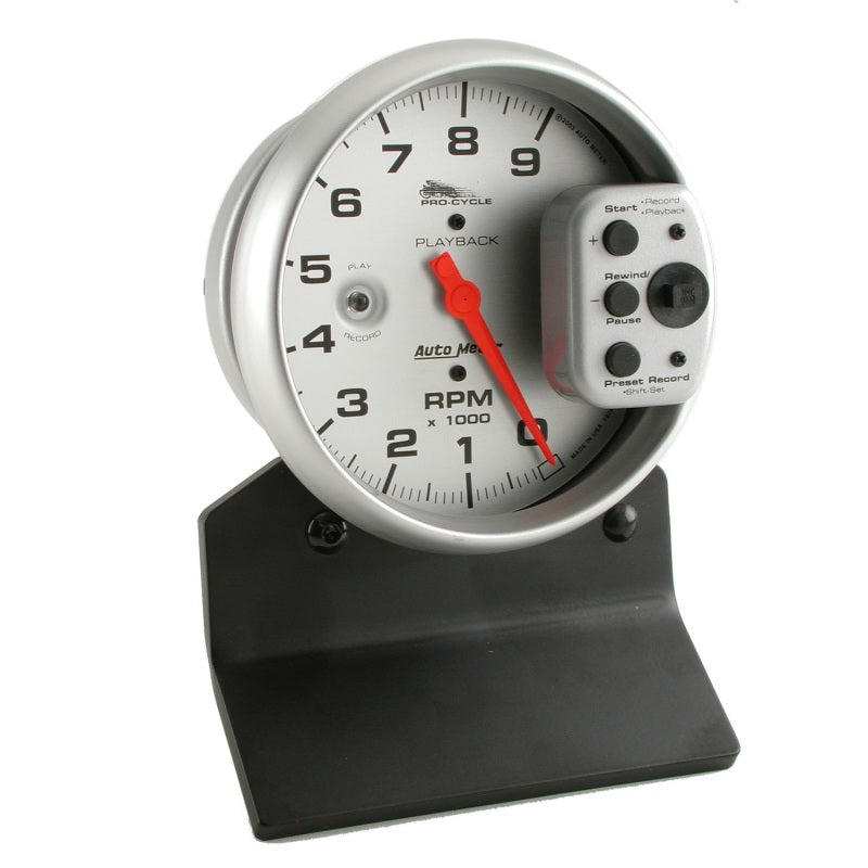 Autometer Pro-Cycle Gauge Tach 5in 9K Rpm Pedestal W/ Rpm Playback Silver Pro-Cycle Gauges AutoMeter
