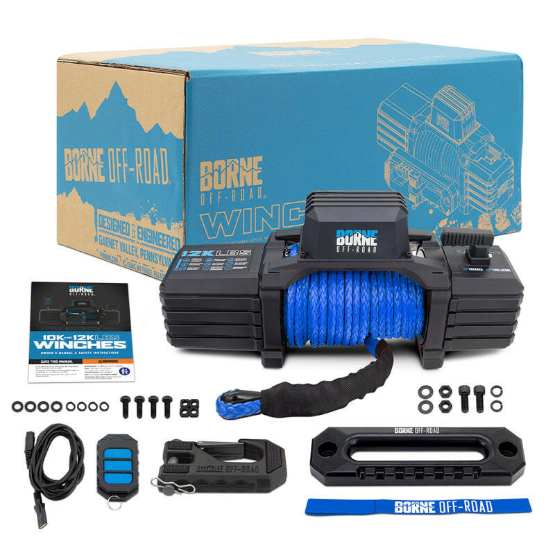 Borne Off-Road 12K Winch - Blue Synthetic Rope Winches Borne Off-Road