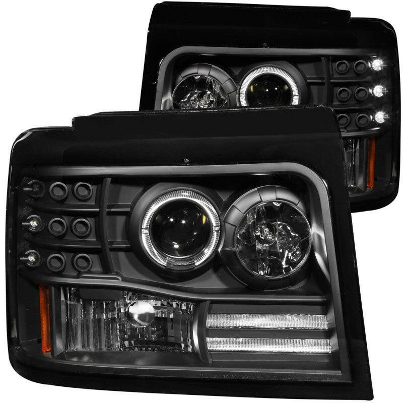ANZO 1992-1996 Ford F-150 Projector Headlights w/ Halo Black w/ Side Markers and Parking Lights Headlights ANZO