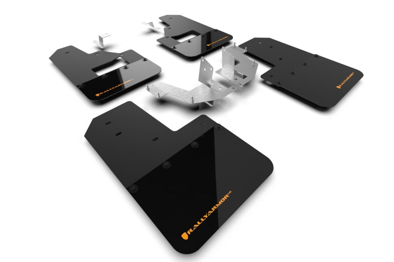 Rally Armor 21-25 Ford Bronco (Plstc Bmpr + RB - NO Rptr/Sprt) Blk Mud Flap w/Cy Orange Logo Mud Flaps Rally Armor