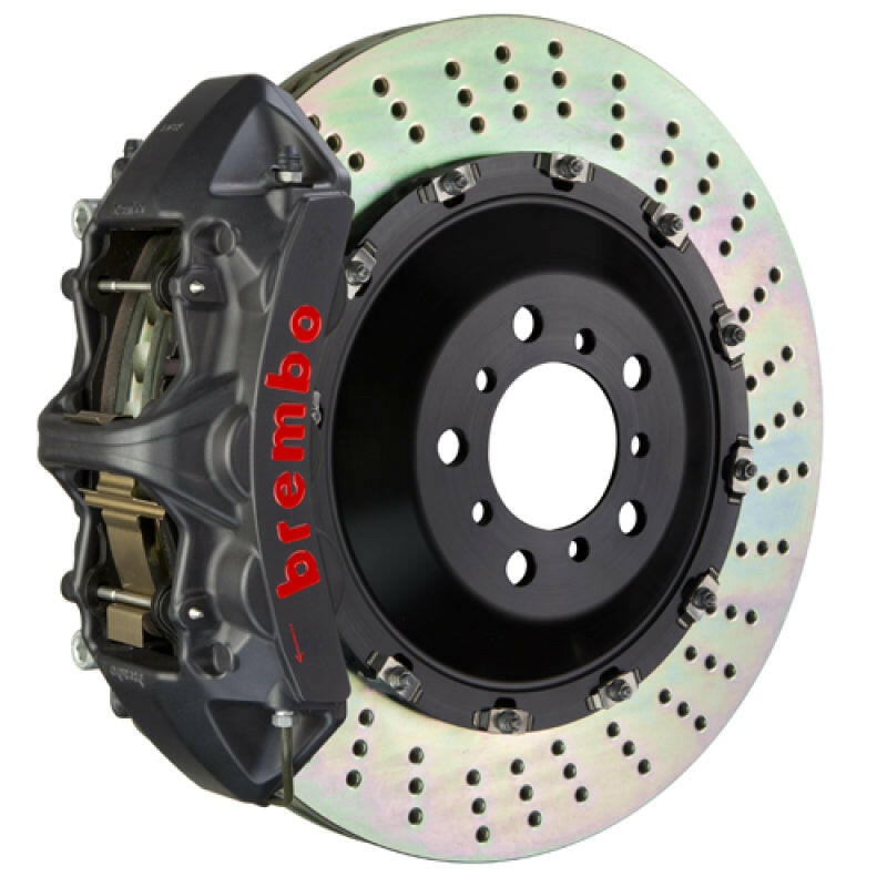 Brembo 2023 Volkswagen Tiguan R (Mk2) Front GTS BBK 6-Piston 405x34 2-Piece Rotors Drilled - Black H Brake Kits - Performance Slot Brembo