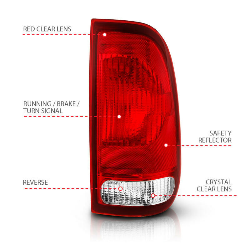 ANZO 1997-2003 Ford F-150 Taillight Red/Clear Lens (OE Replacement) Tail Lights ANZO
