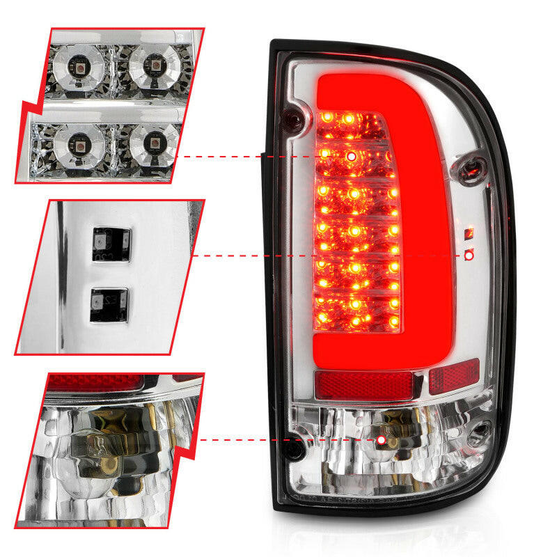 ANZO 95-00 Toyota Tacoma LED Taillights Chrome Housing Clear Lens (Pair) Tail Lights ANZO