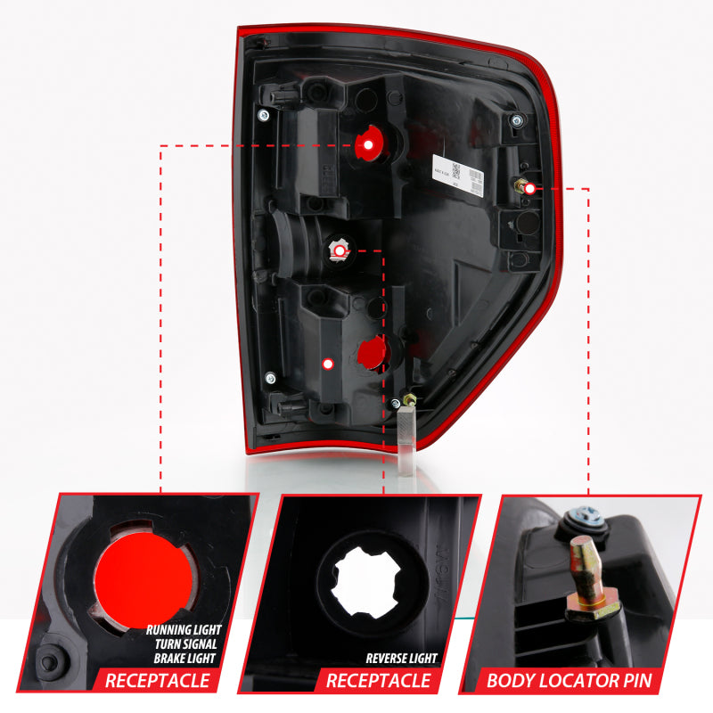 ANZO 2009-2014 Ford F-150 Euro Taillight Red/Clear (W/O Bulb) Tail Lights ANZO