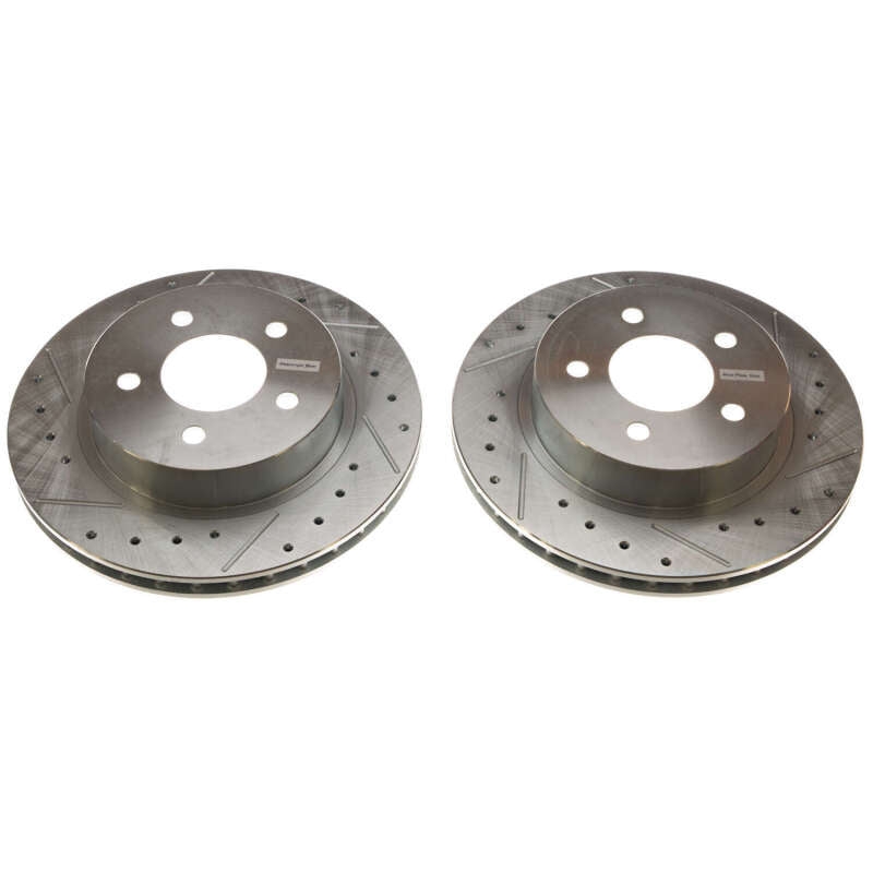 Power Stop 84-86 Ford Mustang Rear Evolution Drilled & Slotted Rotors - Pair Brake Rotors - Slot & Drilled PowerStop