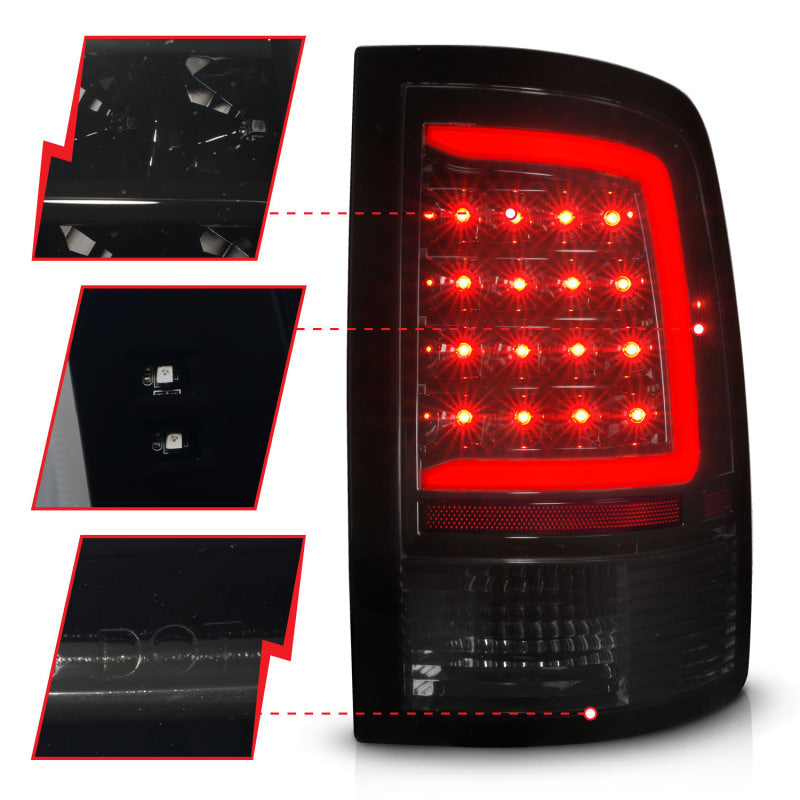 ANZO 09-18 Dodge Ram 1500 Full LED Taillights w/ Sequential Black Housing/Smoke Lens Tail Lights ANZO