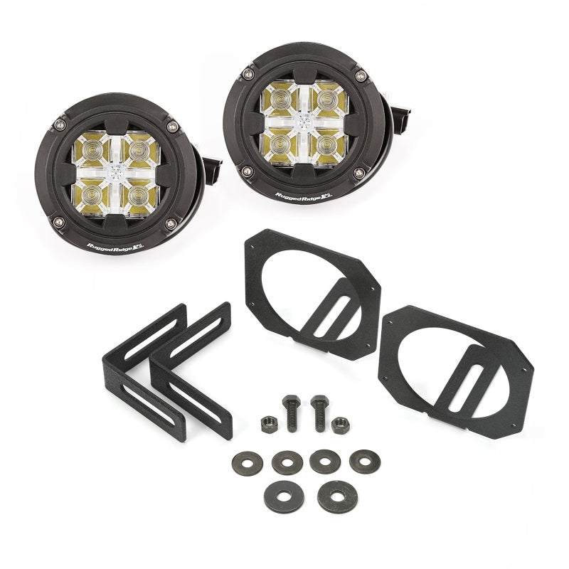 Rugged Ridge 07-18 Jeep Wrangler JK Dual Beam Circular LED Light Kit Light Mounts Rugged Ridge