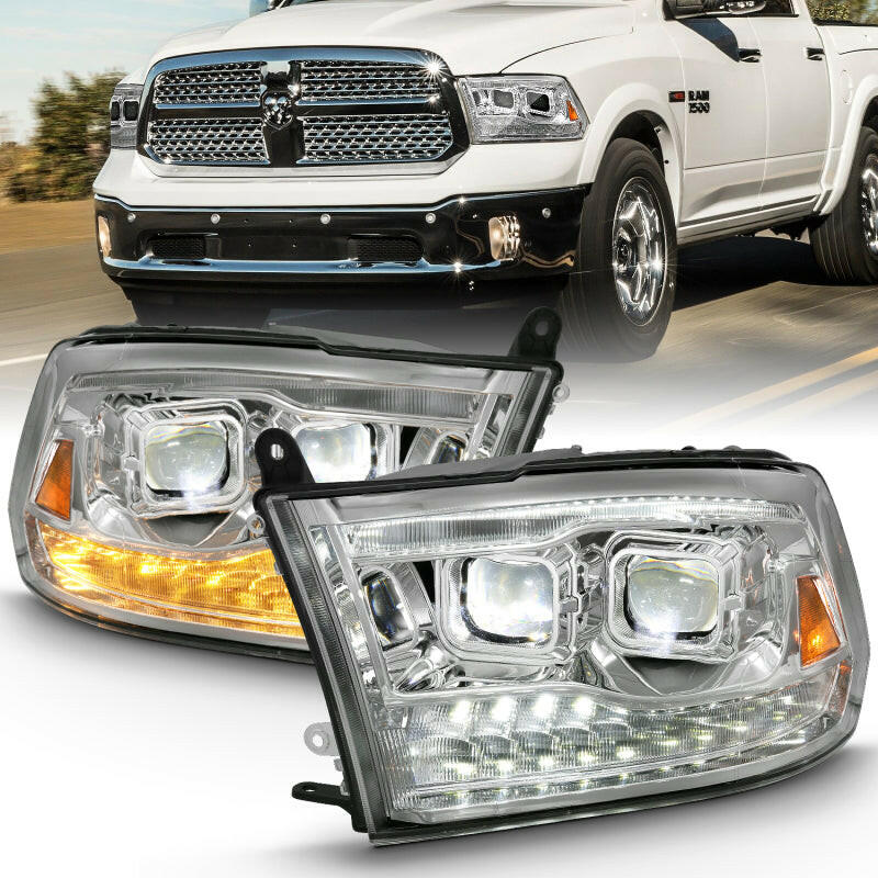ANZO 2009-2018 Dodge Ram 1500 Led Projector Plank Style Switchback H.L Halo Chrome Amber (OE Style) Headlights ANZO