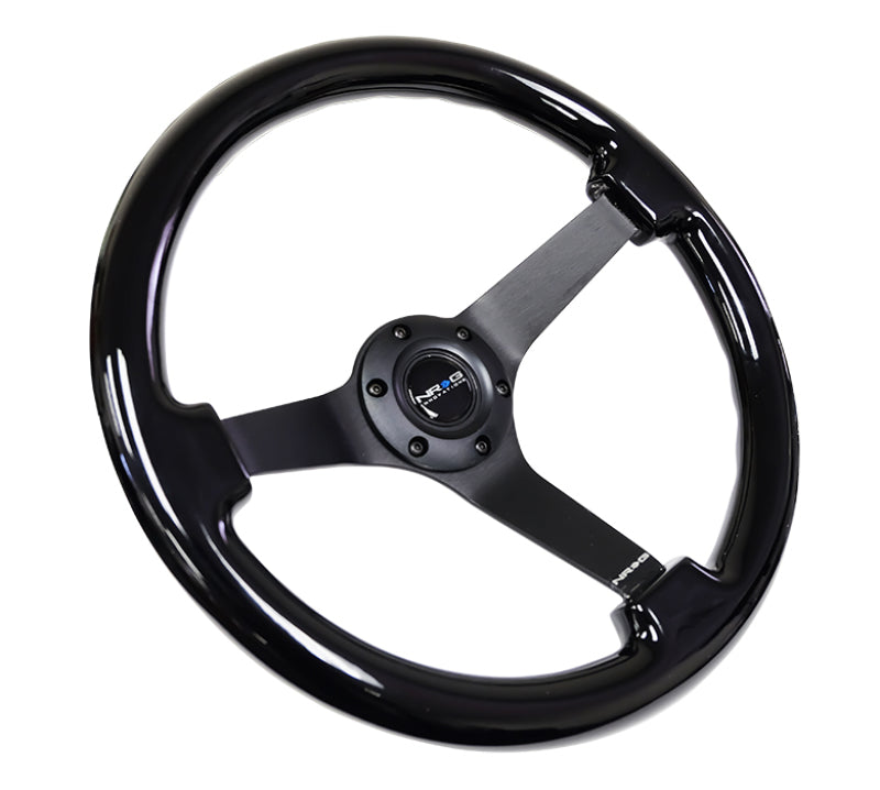 NRG Reinforced Steering Wheel (350mm / 3in. Deep) Black w/Black Chrome Solid 3-Spoke Center Steering Wheels NRG