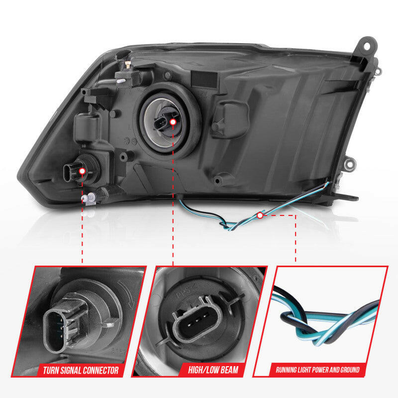 ANZO 2009-2018 Dodge Ram 1500 Crystal Headlights w/ Light Bar Black Housing Headlights ANZO