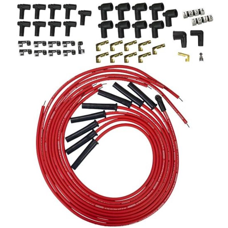 Moroso Universal HEI/Non-HEI Style Caps Ultra 40 8mm Multi-Angle Boot Spark Plug Wire Set - Red Spark Plug Wire Sets Moroso