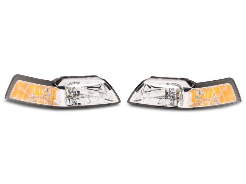 Raxiom 99-04 Ford Mustang Axial Series OEM Style Replacement Headlights- Chrome Housing (Clear Lens) Headlights Raxiom