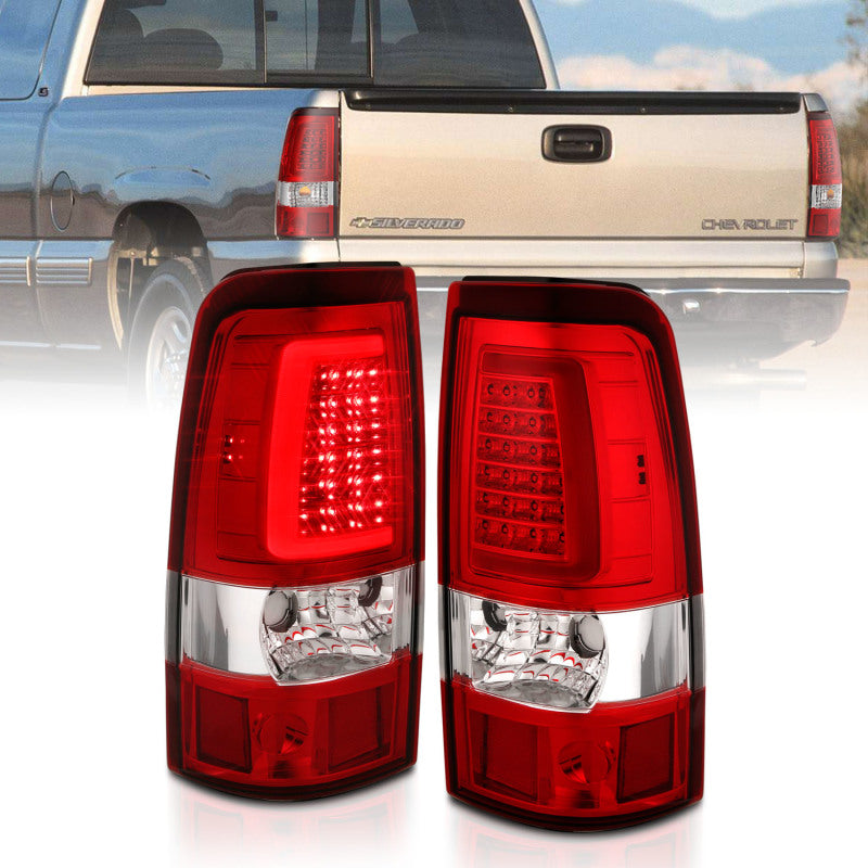 ANZO 1999-2002 Chevy Silverado 1500 LED Taillights Plank Style Chrome With Red/Clear Lens Tail Lights ANZO