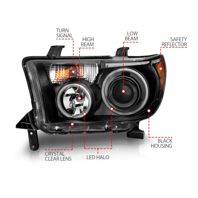 ANZO 2007-2013 Toyota Tundra Projector Headlights w/ Halo Black (CCFL) Headlights ANZO