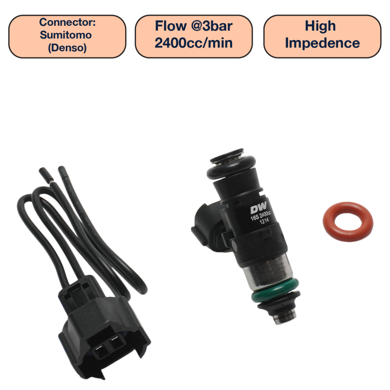 DeatschWerks Universal 2400cc Single Fuel Injector / 34mm Length / 14mm O-Ring Seals Fuel Injectors - Single DeatschWerks