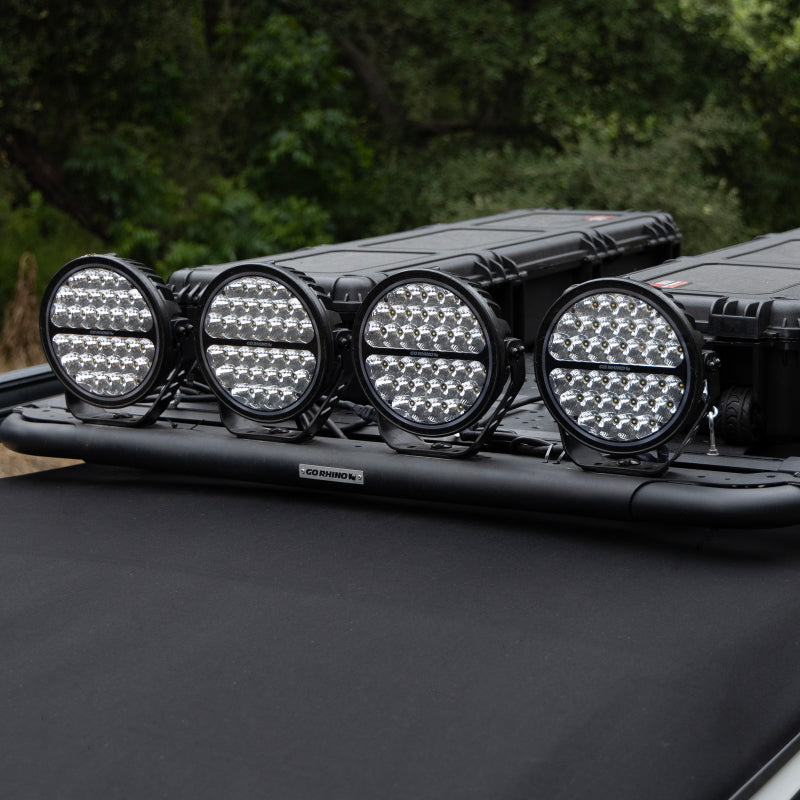 Go Rhino Xplor Blackout Series Round Single LED Spot Light Kit w/DRL (Surface Mount) 9in. - Blk Light Bars & Cubes Go Rhino
