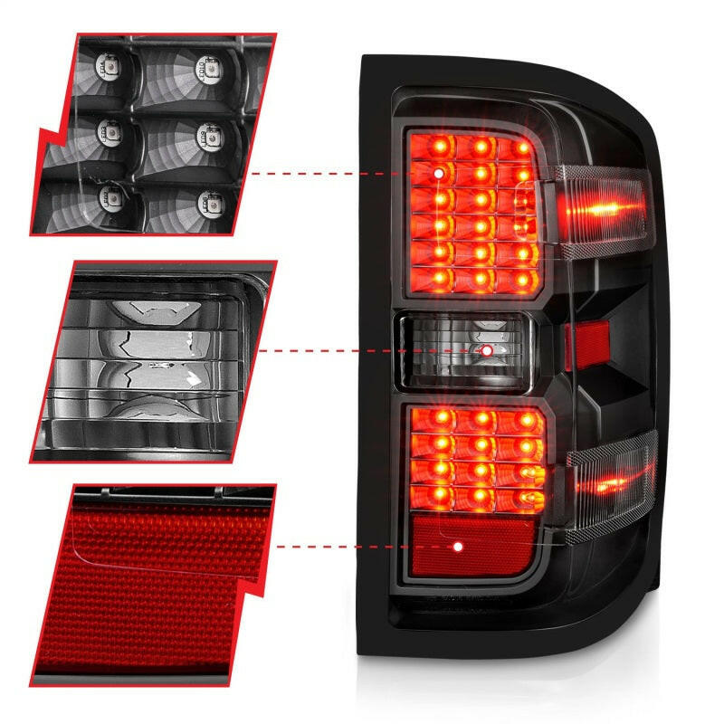 ANZO 15-19 Chevy Silverado 2500HD/3500HD (Factory Halogen Only) LED Tail Lights Black w/Clear Lens Tail Lights ANZO