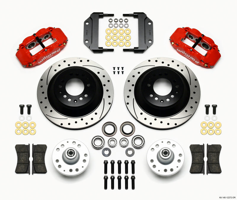 Wilwood Narrow Superlite 6R Front Hub & 1PC Rtr Kit 12.88in Drilled -Red Magnum Force Drop Spindle Big Brake Kits Wilwood