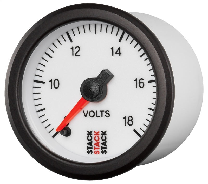 Autometer Stack 52mm 8-18V Pro Stepper Motor Battery Voltage Gauge - White Gauges AutoMeter