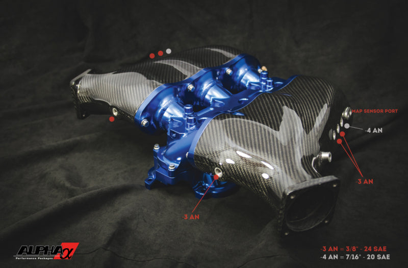 AMS Performance Nissan GT-R Alpha Carbon Fiber/Billet Intake Manifold w/Secondary Fuel Rail - Blue Intake Manifolds AMS