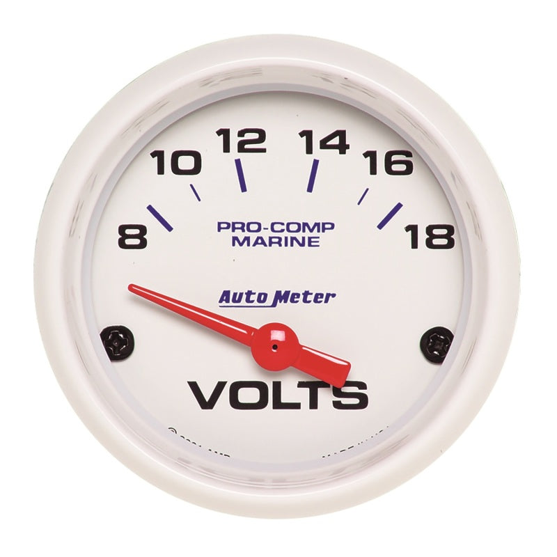Autometer Marine White 2-1/16in 18V Electric Voltmeter Gauge Gauges AutoMeter