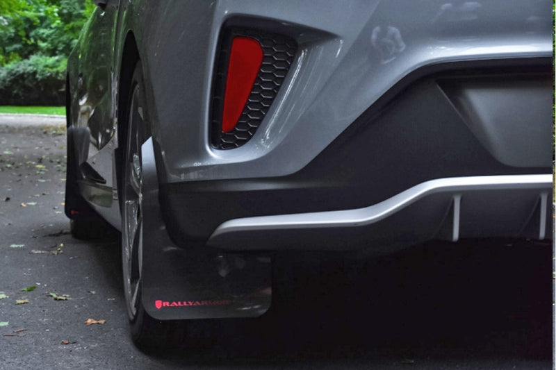 Rally Armor 19-21 Hyundai Veloster Turbo/2.0/R-Spec Black UR Mud Flap w/White Logo Mud Flaps Rally Armor