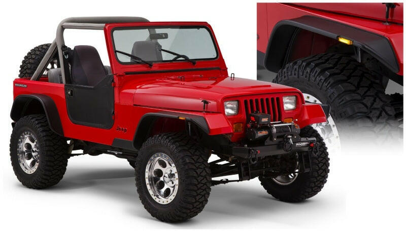 Bushwacker 87-95 Jeep Wrangler Flat Style Flares 4pc Excludes Renegade - Black Fender Flares Bushwacker