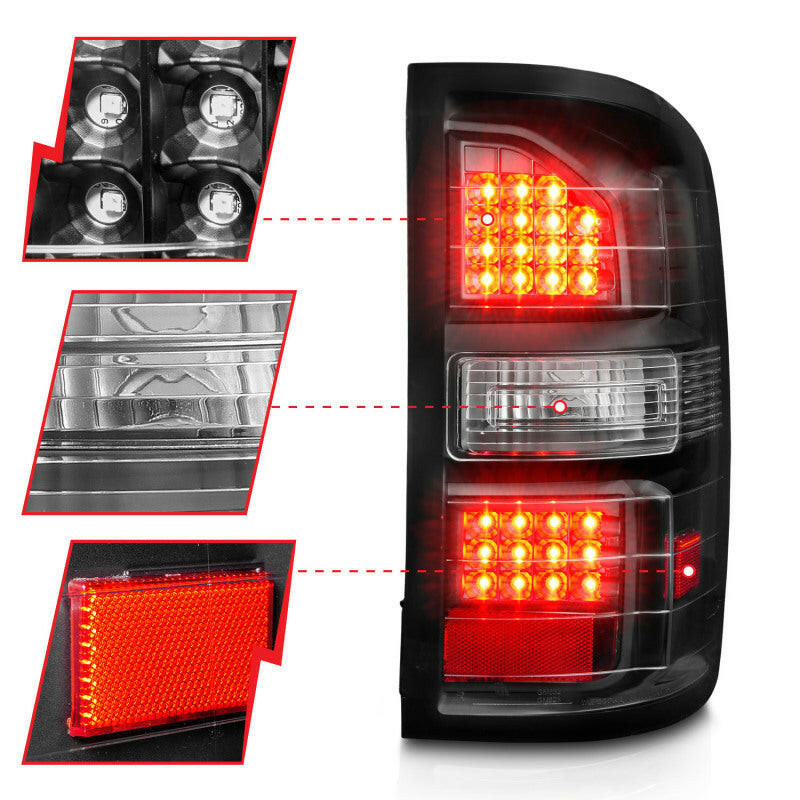 ANZO 2014-2018 GMC Sierra LED Tail Lights Black Housing Clear Lens Tail Lights ANZO