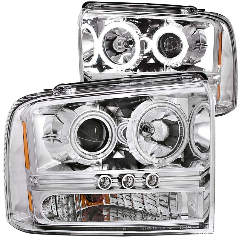 ANZO 2005-2007 Ford Excursion Projector Headlights w/ Halo Chrome w/ LED Strip (CCFL) 1pc Headlights ANZO