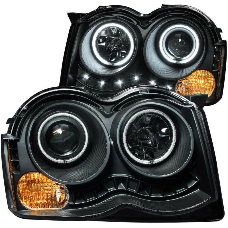ANZO 2008-2010 Jeep Grand Cherokee Projector Headlights w/ Halo Black (CCFL) Headlights ANZO