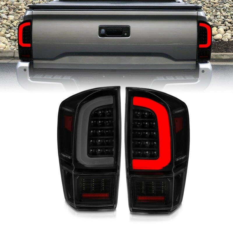 ANZO 16-21 Toyota Tacoma LED Tail Lights - w/ Light Bar Sequential Black Housing & Smoke Lens Tail Lights ANZO
