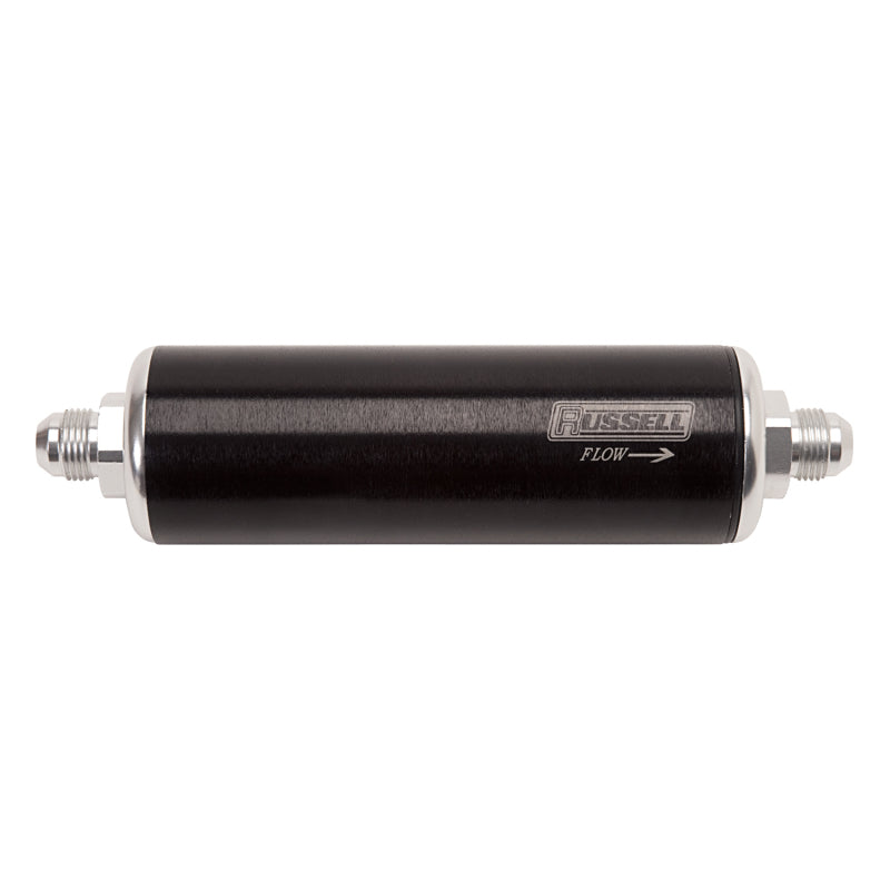 Russell Performance Black/Silver Anodized Aluminum (8-1/4in Length -10 to -6 male inlet/outlet) Fuel Filters Russell