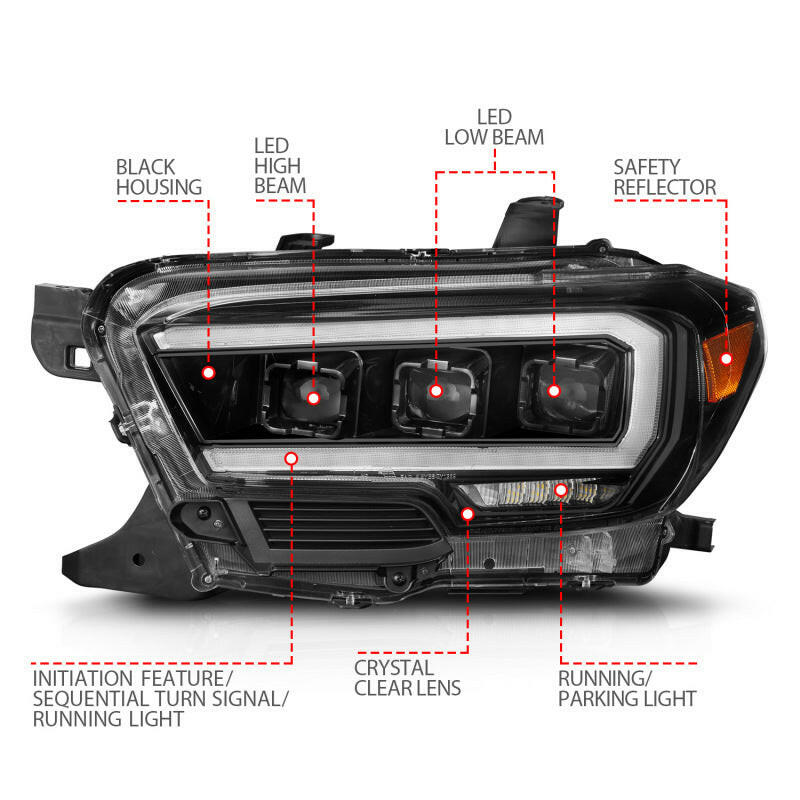 ANZO 16-22 Toyota Tacoma SR/SR5 ONLY Full LED Proj Headlights w/Light Bar Seq. Blk w/Initiation Lgt Headlights ANZO