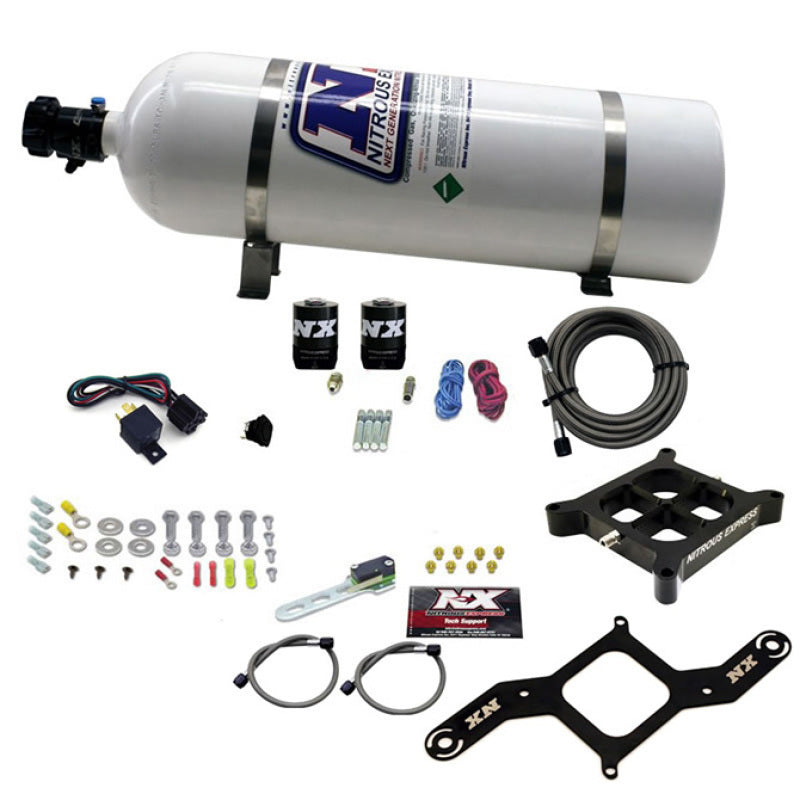 Nitrous Express 4150 Single Entry Billet Crossbar Nitrous Plate Kit (50-300HP) w/15lb Bottle Nitrous Systems Nitrous Express